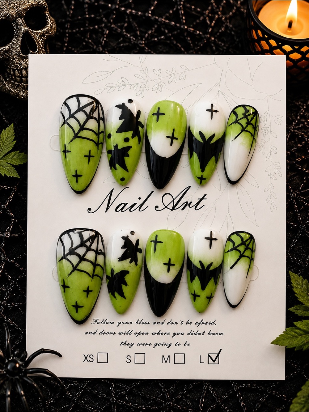 💚🕸️ Halloween Green & Black Spiderweb Press-On Nails